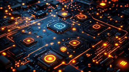 Poster - Illuminated Circuit Board Showing Central Processing Unit