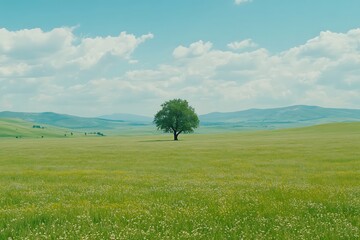 Wall Mural - Serene Landscape with a Single Tree