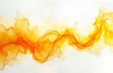 Poster - Abstract yellow smoke swirls elegantly on white background. Dynamic flow suggests movement, light. Ideal for wallpaper design abstract art. Soft yellow shades create calming effect. Image evokes