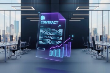 Aufkleber - Digital contract visualized with upward trending graph, symbolizing growth and success in business agreements.