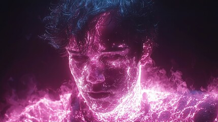 Poster - Young Man Illuminated Neon Digital Art