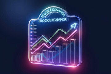 Poster - Neon sign depicting stock exchange growth with upward trending graphs, symbolizing financial success.