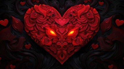 Poster - Mysterious red heart art digital creation abstract design dark background close-up view emotional symbolism