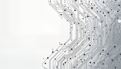 Poster - Abstract circuit pattern on white background. Futuristic design. Grey lines, dots create complex network. Represents digital tech. Suitable for tech, innovation, future concepts. Modern design.