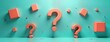 © Viktor - Coral-colored question marks, cubes scattered on bright turquoise background. 3D rendering suggests curiosity, confusion. Innovative design abstract pattern. Concept of unknown, mystery, solution.