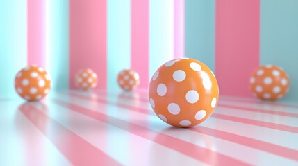 Aufkleber - Orange Polka Dotted Easter Eggs On Striped Background