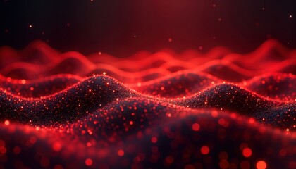 Poster - Abstract red tech background with glowing particles. Dynamic pattern. Futuristic design. Suitable for tech presentations, websites, posters. Modern look with glowing effect. Glowing particles create