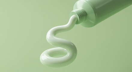 Poster - Cream coming out of a tube. Green cream tube on a green background