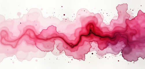 Poster - Abstract art piece with pink, red watercolor stains. Fluid painting style with flowing lines. Abstract design creates texture resembling clouds paint splashes. Unique art piece. Perfect for posters,