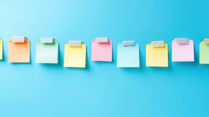 Poster - A group of colorful sticky notes forming a business idea board on a sky blue background.