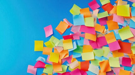Poster - A group of colorful sticky notes forming a business idea board on a sky blue background.