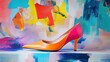 © Roma - A pair of high-heeled shoes with a vibrant orange and pink color scheme.