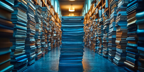 Poster - document digitization process transforming paper stacks into digital formats in a modern library env