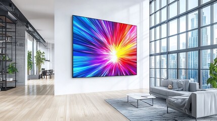 Aufkleber - Colorful Abstract Artwork Displayed In Modern Apartment Living Room