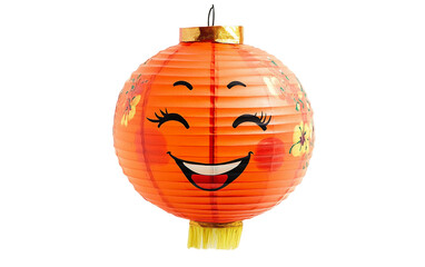 A Decorative Chinese Lantern with a Smiling Face and Vibrant Colors Isolated on Transparent Background.