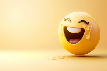 Wall Mural - A laughing emoji with tears of joy streaming down on a light gradient yellow background