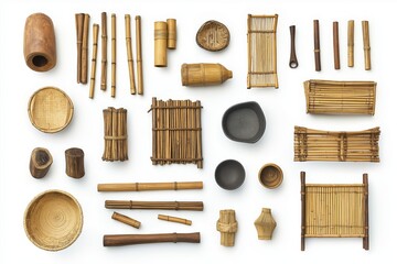 Aufkleber - Collection of handcrafted bamboo materials arranged in a natural aesthetic, symbolizing sustainability, eco-friendly design, and traditional craftsmanship, Generative AI