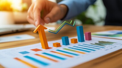 Aufkleber - Hand placing a rising growth bar on a financial graph, representing business success, investment strategy, and long-term economic development, Generative AI
