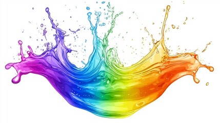 Aufkleber - Vibrant rainbow color splash with water droplets on white background, representing creativity, energy, abstract design, and artistic expression in digital art, Generative AI