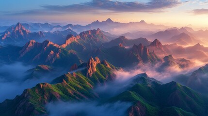 Wall Mural - The spectacular sunrise scenery between Yunhai and Xianshan