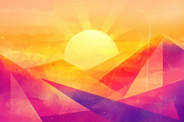 Poster - Abstract Geometric Sunset Landscape Artwork