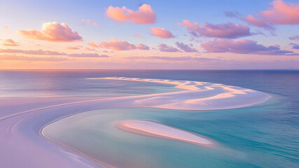 Wall Mural - a picturesque seascape at dusk with a curving sandbank in the sea