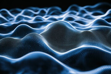 Fototapete - Digital landscape with flowing blue waves illuminated in a mesmerizing pattern