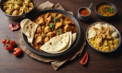 Canvas Print - Indian-inspired meal featuring roti and flavorful chicken curry , comforting meals, ethnic food