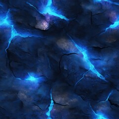 Cracked ground surface with blue magic glow seamless game textures