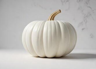 Wall Mural - Large white pumpkin with unique shape on plain white background, exceptional, huge, substantial, big, remarkable