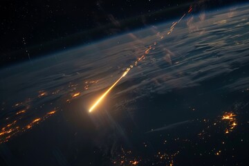 Wall Mural - dramatic shot of a meteor glowing as it enters earth's atmosphere,