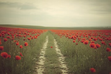 Wall Mural - Poppy Field Path - A Breathtaking Rural Scene