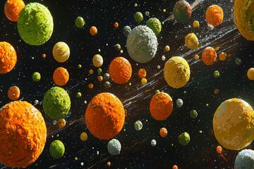 colorful planets float in space; cosmic background, science fiction art, perfect for sci-fi themes