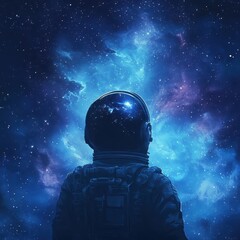 Sticker - Astronaut Gazing at a Cosmic Nebula in Space