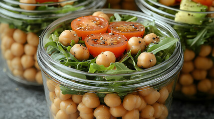 Wall Mural - Healthy Chickpea Salad in Glass Jars Meal Prep