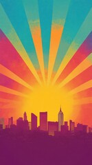 Poster - Vibrant Sunrise Over City Skyline Silhouette