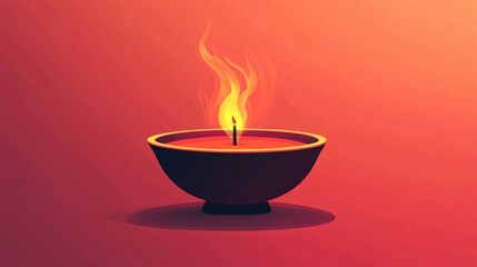 Zen Meditation Concept with Burning Incense in Bowl Flat Vector Illustration