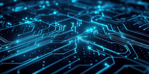 Poster - Blue computer chip with many small blue lines
