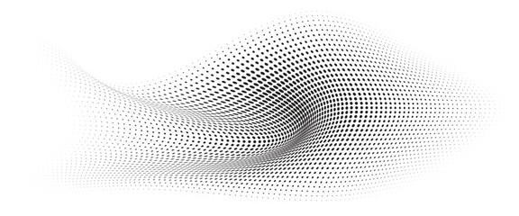 Poster - flowing wave dot halftone pattern: curve gradient shape on transparent background. suitable for ai, 