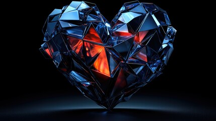 Poster - Abstract Blue And Red Crystal Heart Shape