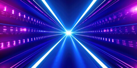 Wall Mural - blue and purple lighted tunnel with a white light in the middle