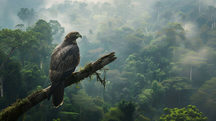 predatory bird perched on a tree branch in a tranquil wilderness