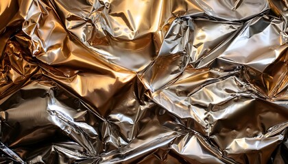 Wall Mural - shimmering metallic foil texture background with crumpled patterns catching light from various angle