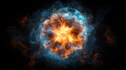 Poster - magic power fire and ice, lights effects, isolated, black background