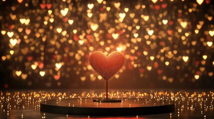Poster - glowing heart symbol on a dark background with bokeh hearts.