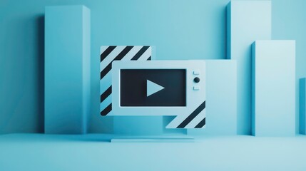 Aufkleber - Minimalist Video Player Interface on Light Blue Background