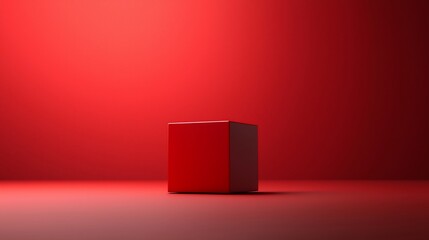 Aufkleber - A single red cube sits on a red background