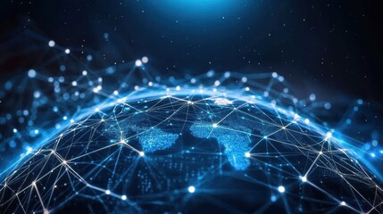 Poster - Futuristic Digital Earth with Glowing Connections and Stars Above