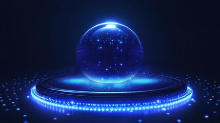 Poster - Glowing Blue Sphere with Starry Background and Light Effects