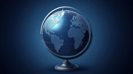 Poster - Blue Geometric Globe on Dark Background for Global Concepts and Ideas